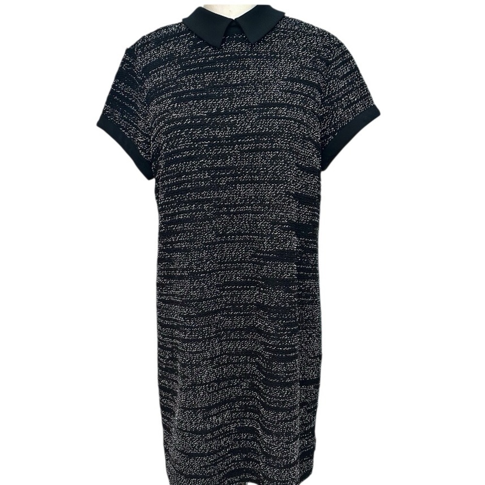 Maison Jules Women's Black Heather Short Sleeve Peter Pan Collar Dress - Large